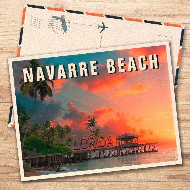 Carte Postale Navarre Beach Floride Palmier tropical années 1950 (Créateur téléchargé)