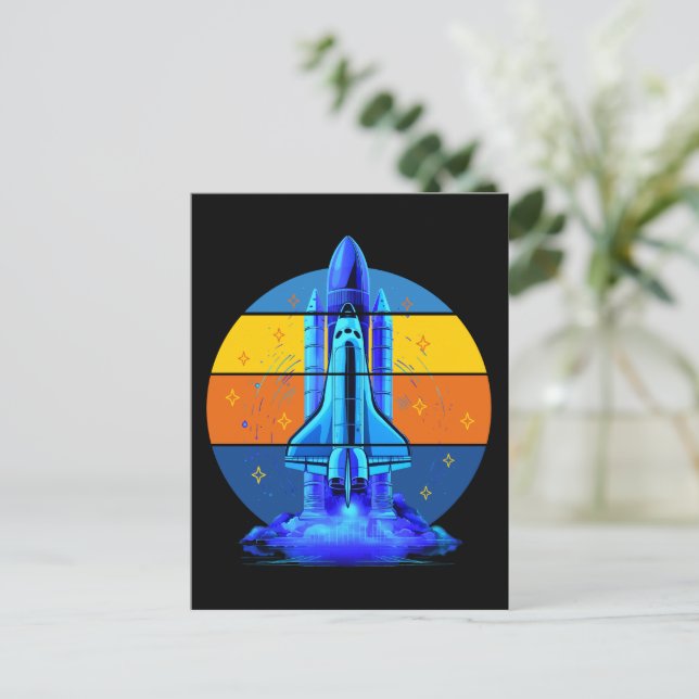 Carte Postale Navette Spatiale Bleue Vintage (Debout devant)
