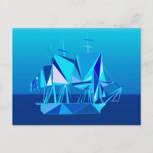 Carte Postale Navire à Clipper géométrique moderne, Bleu Cobalt