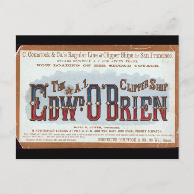 Carte Postale Navire à voile clipper Edward O'Brien 1900 (Devant)