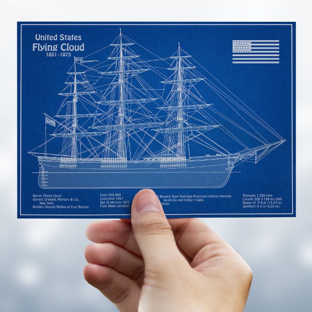 Carte Postale Navire Clipper Flying Cloud - Plan (Clipper Ship Flying Cloud - Blueprint ABD. Postcard)