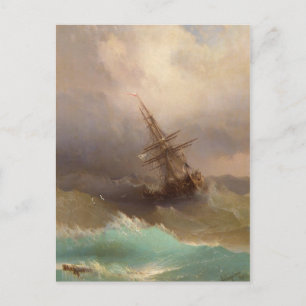 Carte Postale Navire dans la mer tempétueuse