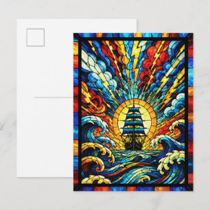 Carte Postale Navire naviguant à travers la tempête