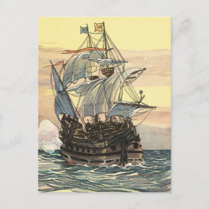 Carte Postale Navire vintage Pirate, Galleon Voile sur l'Océan