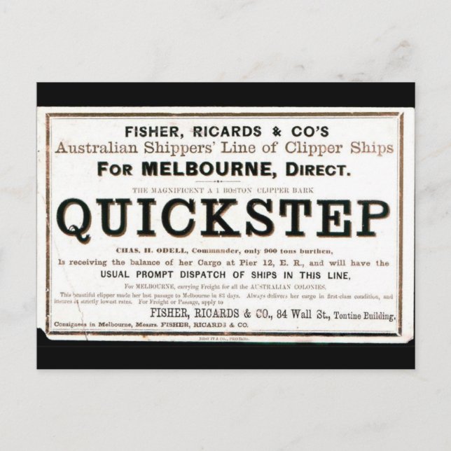 Carte Postale Navires à voile clipper Quickstep 1859 (Devant)