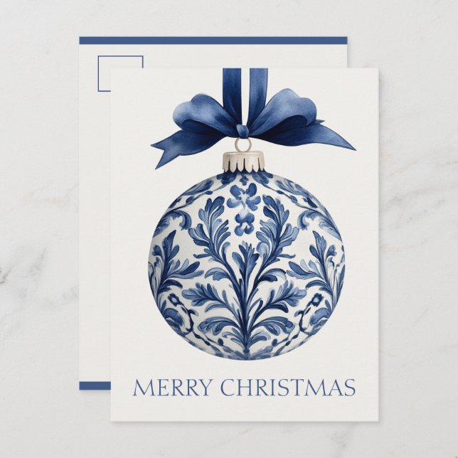 Carte Postale Navy Blue and White Chinoiserie Christmas Ornament (Devant / Derrière)