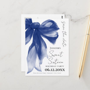 Carte Postale Navy Bow Coquette Sweet 16 Enregistrez la date 