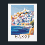 Carte Postale Naxos Grèce Illustration Voyage Art Vintage<br><div class="desc">Conception de déplacement vectoriel rétro Naxos. Naxos est une île grecque de l'Egée du Sud,  la plus grande du groupe des Cyclades. Son paysage fertile s'étend sur des villages de montagne,  des ruines antiques et de longues plages.</div>