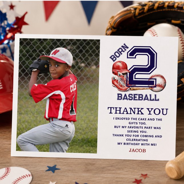 Carte Postale Né pour le Baseball | Thème sportif pour les 2 ans (Born 2 Baseball | Sports Theme Boy’s 2nd Birthday Postcard)
