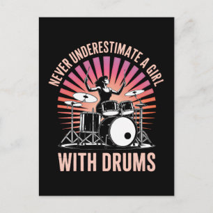 Carte Postale Ne sous-estimez jamais une fille batteur Bat drums