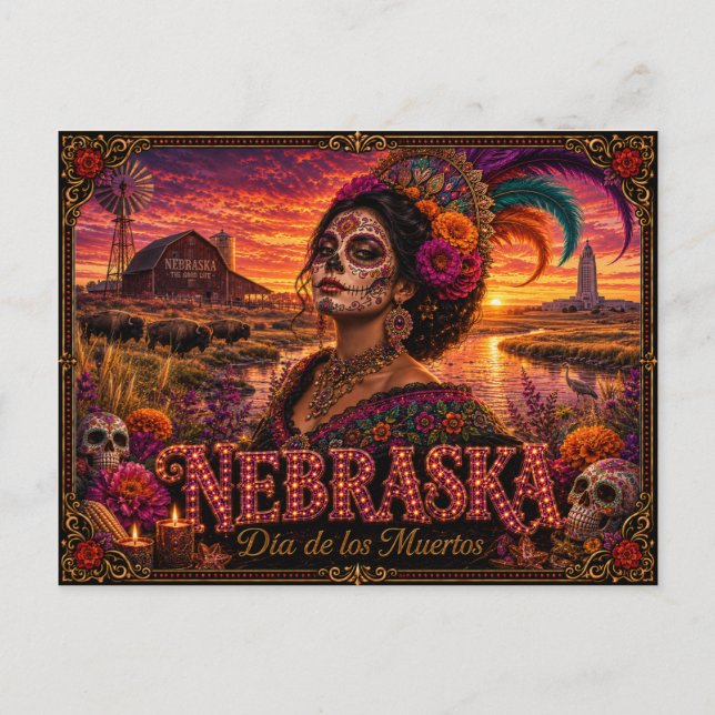 Carte Postale Nebraska Día de los Muertos Rétro (Devant)
