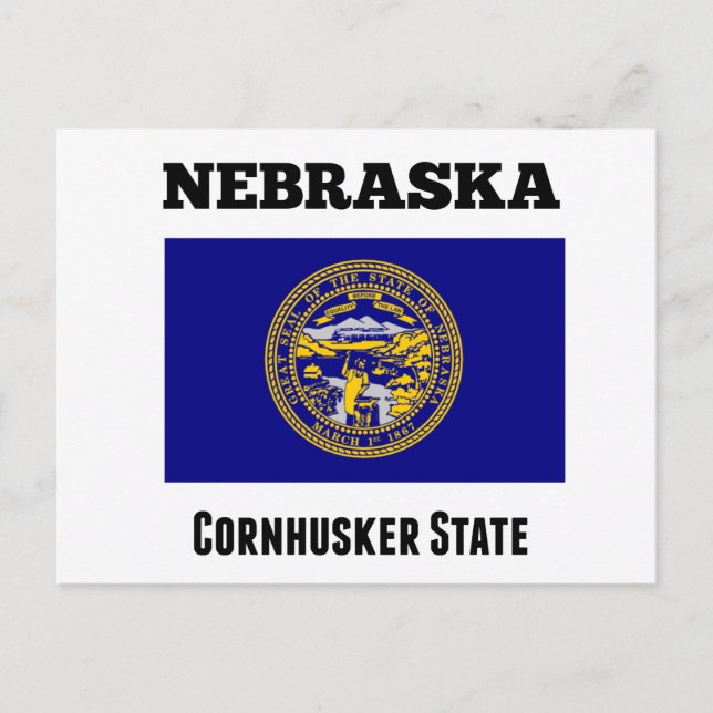 Carte Postale Nebraska, État Cornhusker, Drapeau (Devant)