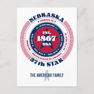 Carte Postale Nebraska, Lincoln, NE, Patriotique, Monogramme