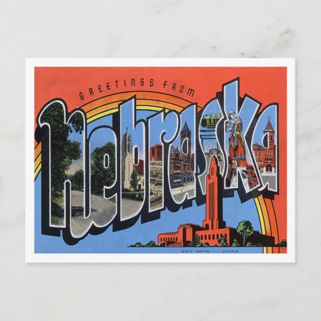 Carte postale Nebraska Vintage Big Letters (Devant)