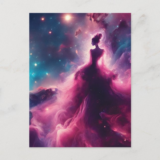 Carte Postale Nebula rose en forme de femme dans l'espace extra- (Devant)