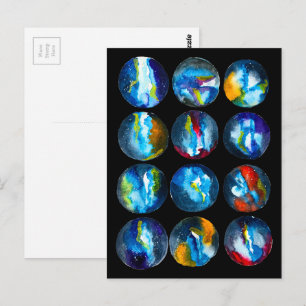 Carte Postale Nébuleuse de la planète bleue en aquarelle