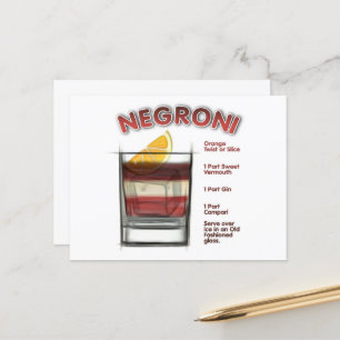 Carte Postale NEGRONI Cocktail Recette Art