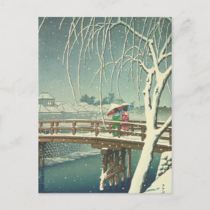 Carte Postale Neige À Edo River Hasui Kawase Paysage D'Art Hiver