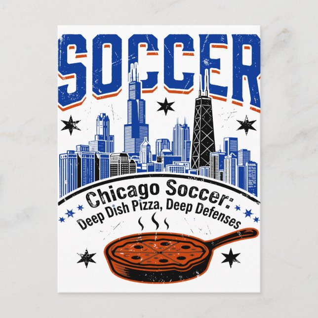 Carte Postale Neige d'hiver à Chicago et pizza deep dish (Devant)