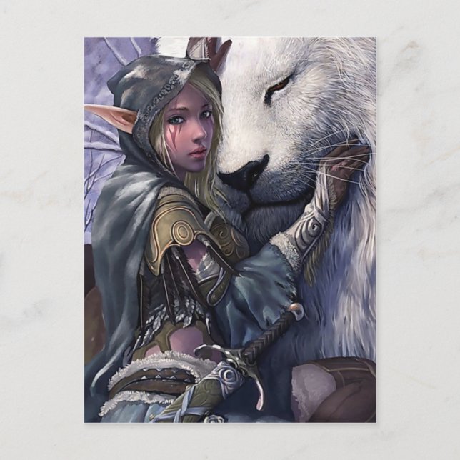 Carte Postale Neige+Elfe+Fille+avec+Lion (Devant)