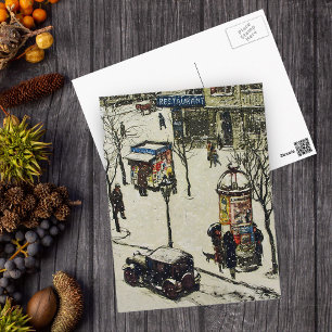 Carte Postale Neige vintage Couverte 1920 City Street Cars Hiver