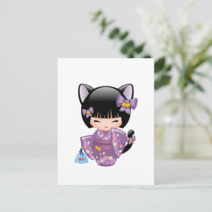 Carte Postale Neko Kokeshi Poupée - Cat Ears Geisha Girl
