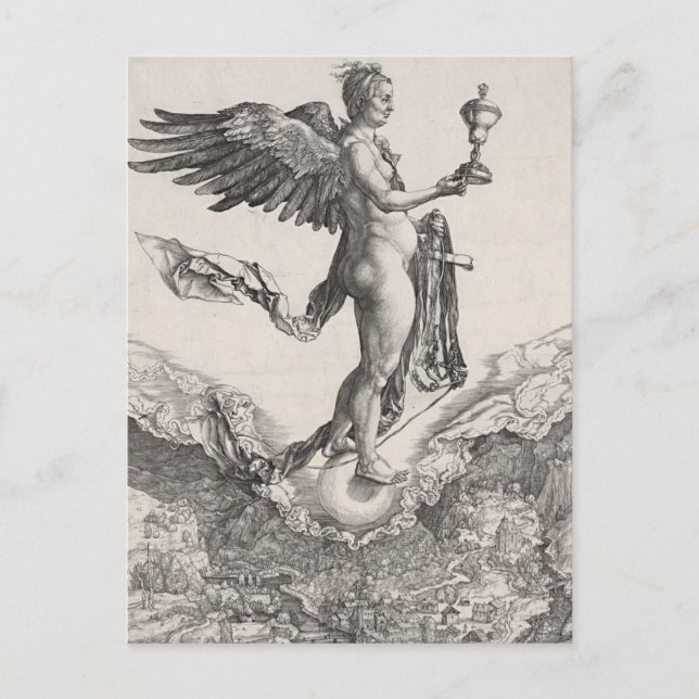 Carte Postale Nemesis, gravure par Albrecht Durer (Devant)