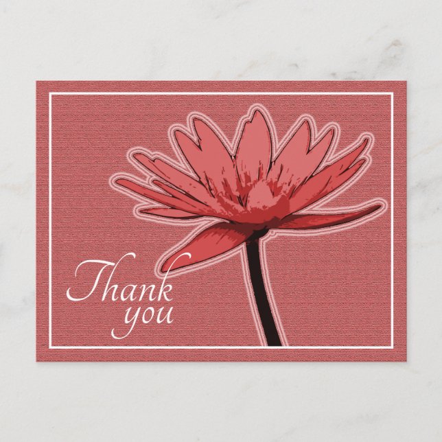Carte Postale Nénuphar rouge sur fond rose Merci (Devant)