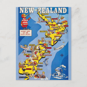 Carte postale néo-zélandaise illustrée de manière