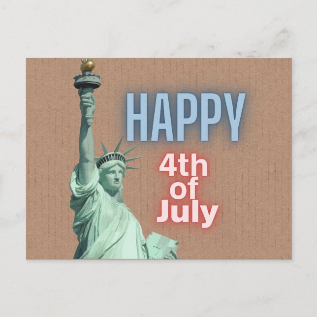 Carte Postale Neon 4 juillet Liberty Statue (Devant)