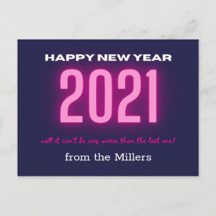 Carte Postale neon bold happy new year pink