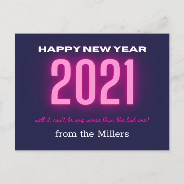 Carte Postale neon bold happy new year pink (Devant)