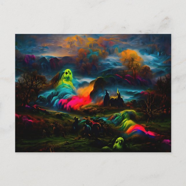 Carte Postale Neon Ghosts dans un paysage d'Imaginaire hanté (Devant)