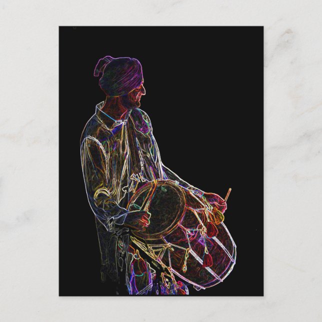 Carte postale Neon Glow Dhol Drummer (Devant)