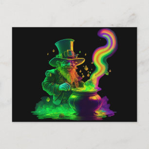 Carte Postale Neon Leprechaun Rainbow
