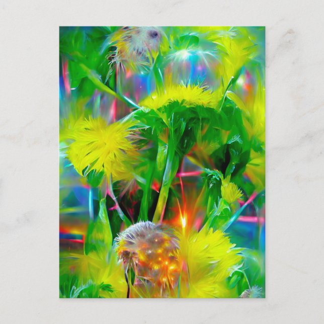 Carte Postale Neon Llow Dandelions dans Dream Garden (Devant)