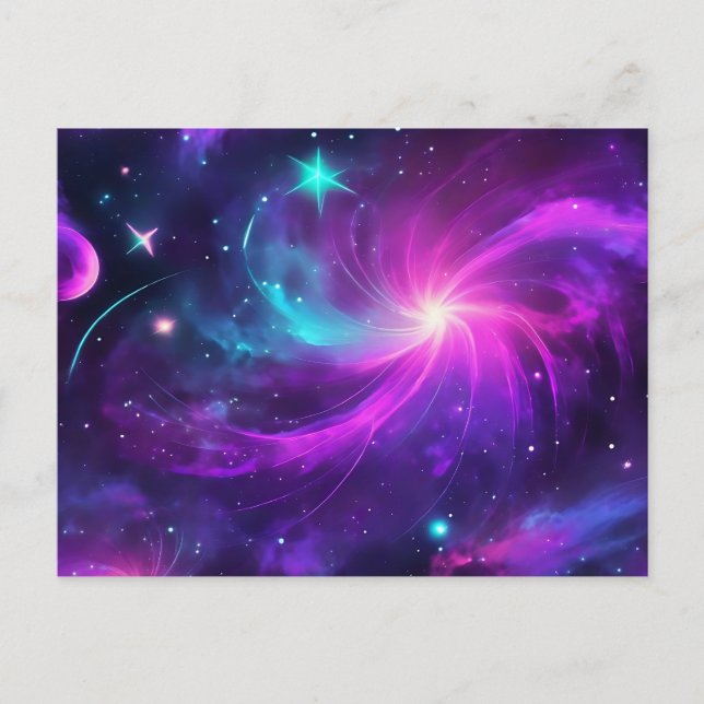 Carte Postale Neon Nebula Galaxy Avec Étoiles (Devant)