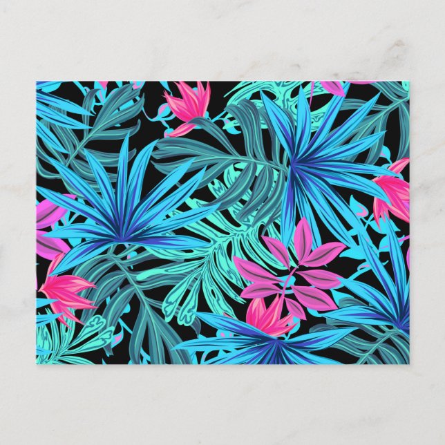 Carte Postale Neon Pink and Blue Tropical Plant Pattern (Devant)
