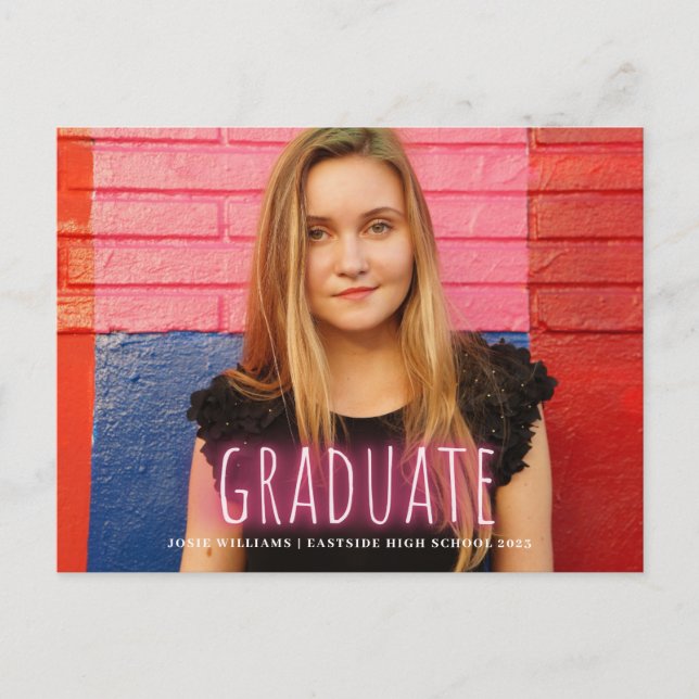 Carte Postale Neon Print Graduate Photo Magnet Faire-part (Devant)