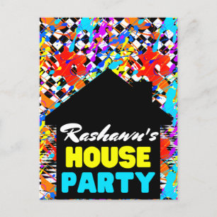 Carte Postale Neon Rétro Hip Hop Fête à la Maison