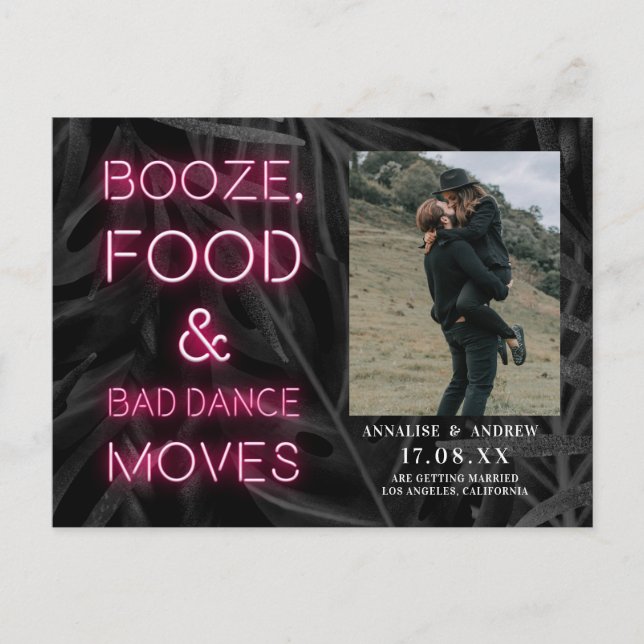 Carte Postale Neon rose décontracté feuille de palme enregistrer (Devant)