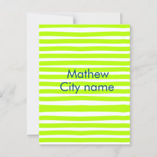 Carte Postale néon vert jaune rétro rayures ajouter nom ville
