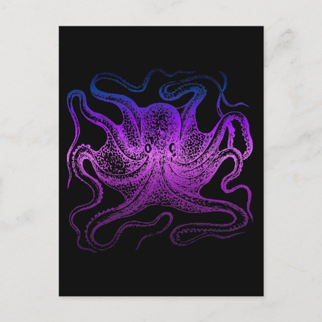 Carte Postale Neon Violet Mer Octopus Océan Cephalopode (Devant)
