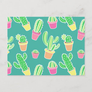 Carte Postale Neon Watercolor Cactus In Pot Pattern