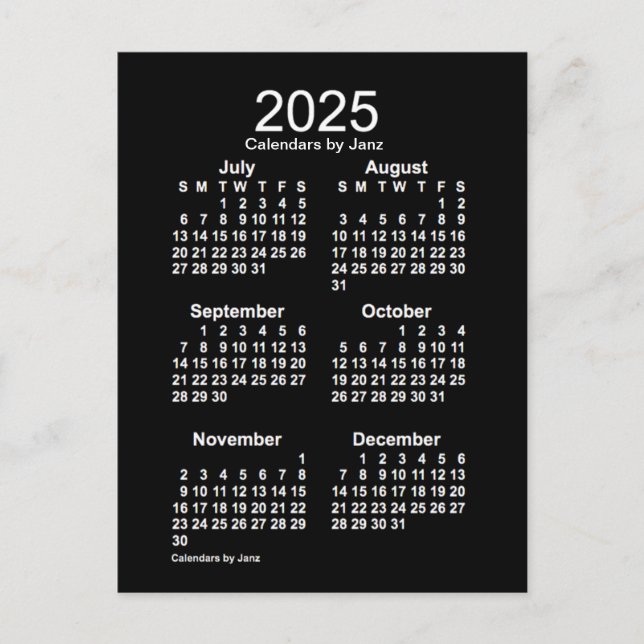 Carte Postale Neon White 6 mois Mini Calendrier 2025 par Janz (Devant)