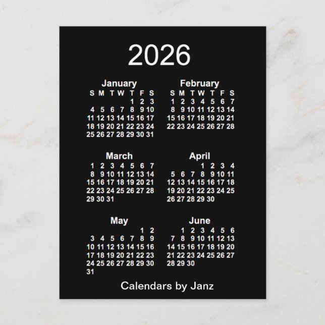 Carte Postale Neon White 6 mois Mini Calendrier 2026 par Janz (Devant)
