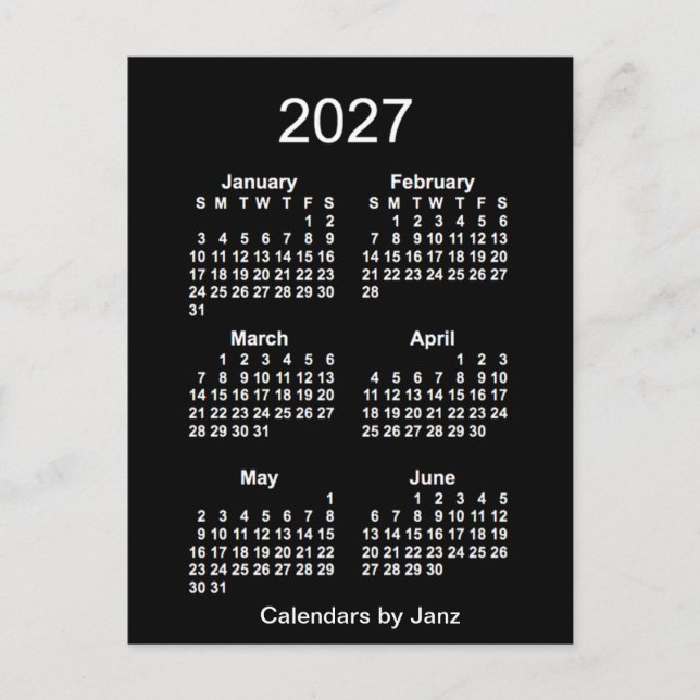 Carte Postale Neon White 6 mois Mini Calendrier 2027 par Janz (Devant)