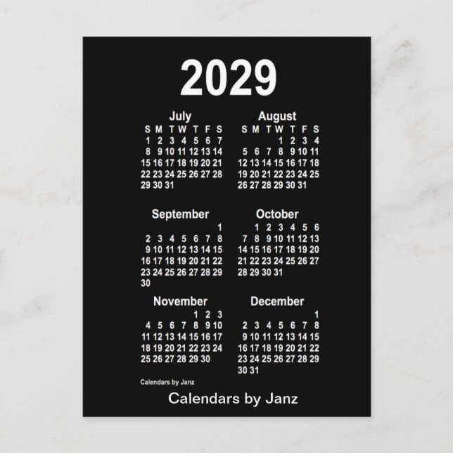 Carte Postale Neon White 6 mois Mini Calendrier 2029 par Janz (Devant)
