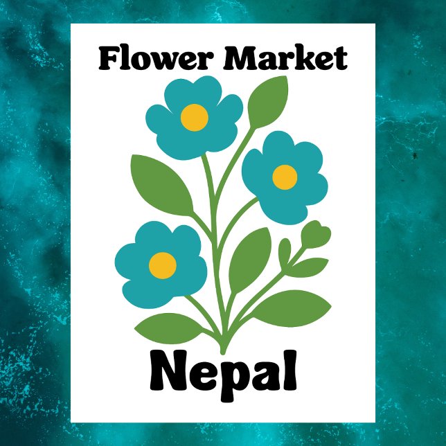 Carte Postale Nepal Flower Market Teal Blossom & Green Leaf (Nepal Flower Market Teal Blossom & Green Leaf Postcard
)