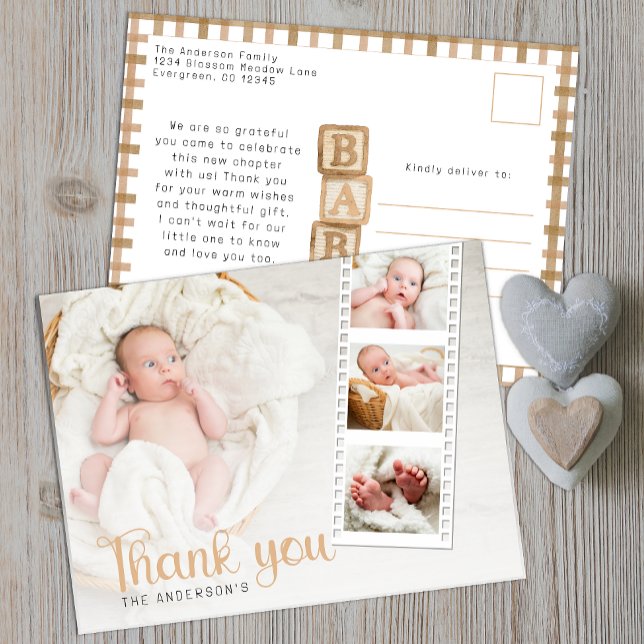Carte Postale Neutral Baby Shower Thank You Photo Postcard (Baby Shower Thank You Postcard)